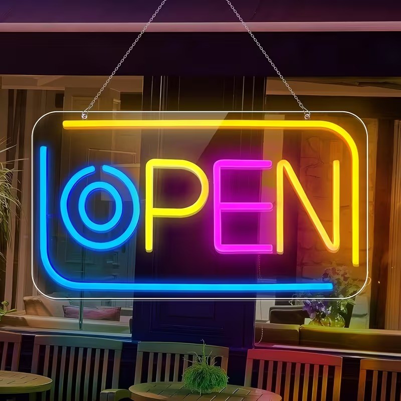 ป้ายไฟ ป้ายไฟร้าน ป้ายไฟตัวอักษร ป้ายไฟวิ่ง ป้ายไฟled ป้ายไฟopen 42x23cm งานอะคลิลิตใส สลับสี