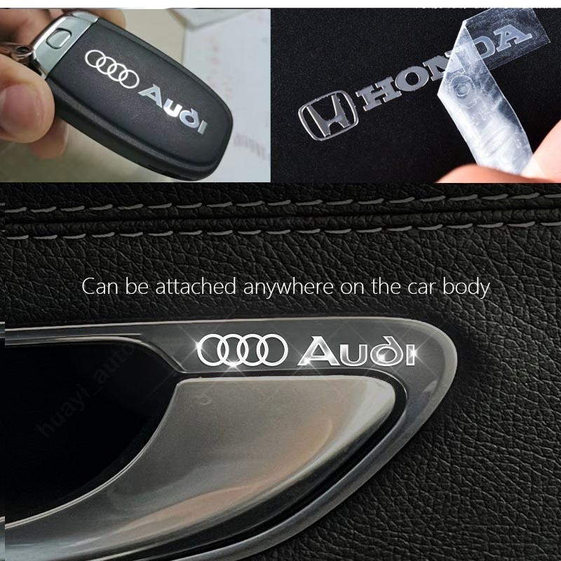 Audi โลโก้ 3D ภายนอกสติกเกอร์โลหะภายในรถสติกเกอร์ตกแต่งกระจกมองหลังหน้าต่างสร้างสรรค์สติกเกอร์สําหรั