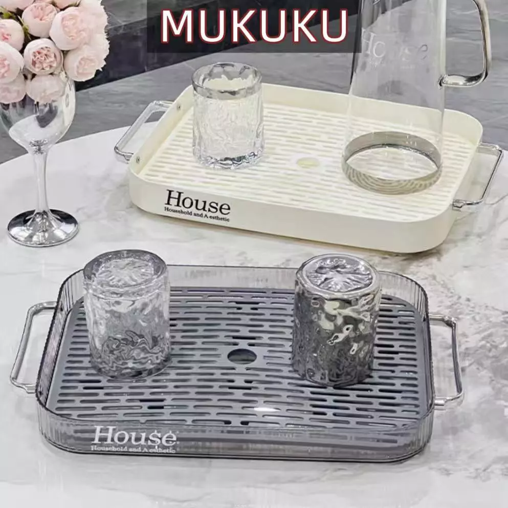 MUKUKU ที่คว่ําจาน ถาดพลาสติกอเนกประสงค์ 2ชั้น ตะแกรงถาดรั่วน้ำ ขอบสูง สำหรับตากแห้งจานและผลไม้