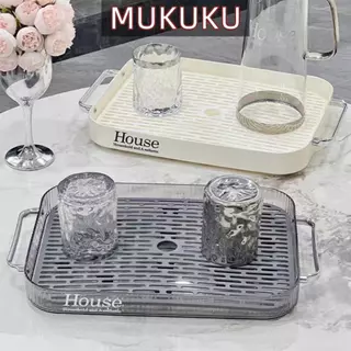 MUKUKU ที่คว่ําจาน ถาดพลาสติกอเนกประสงค์ 2ชั้น ตะแกรงถาดรั่วน้ำ ขอบสูง สำหรับตากแห้งจานและผลไม้