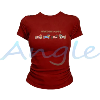 (จัดส่งตลอด 24 ชั่วโมง）Angle Official เสื้อยืดกระชับผู้หญิง ผ้านุ่มสบายผิว เหมาะแต่งตัวประจำวัน สไตล์เทรนด์สาววัยรุ่น L6
