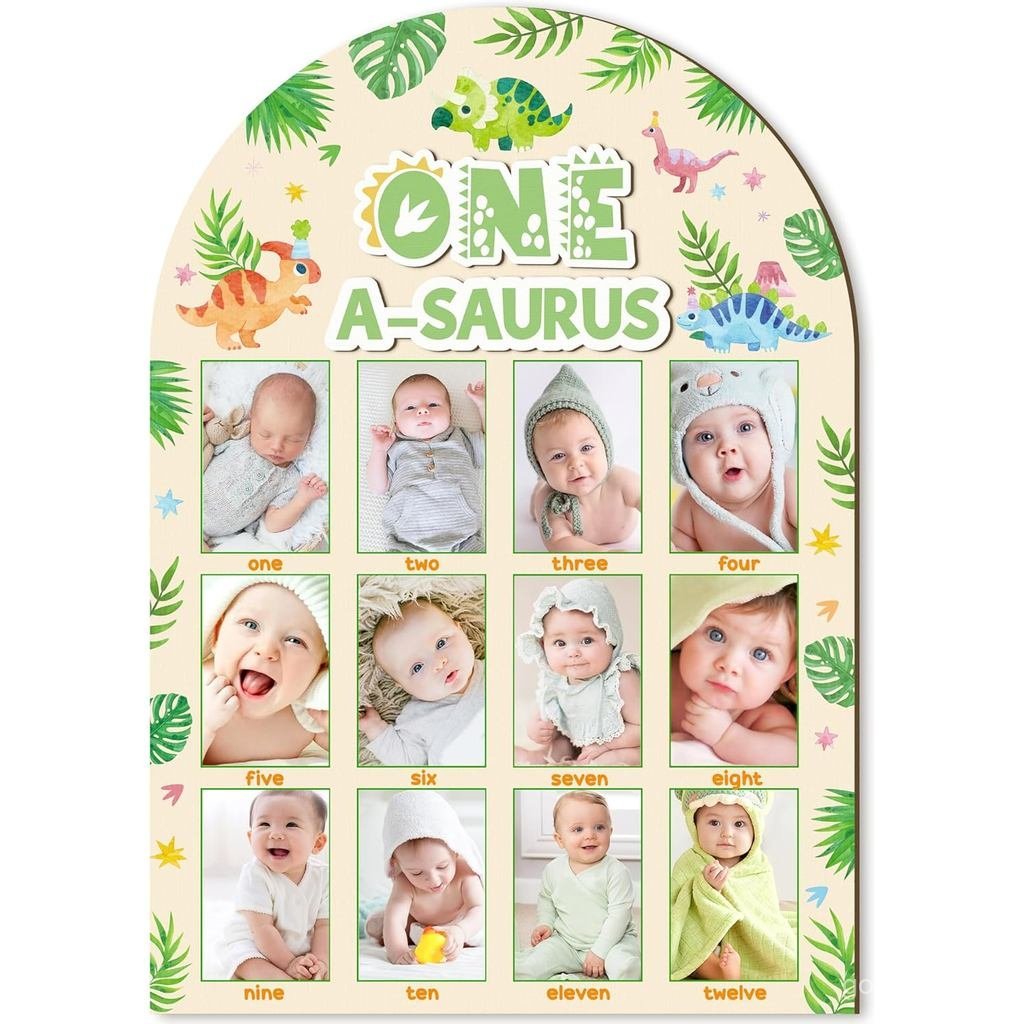 R HORSE My First Year Photo Frame Board, 3D One a Saurus Birthday Decoration Display Wood Board, Din