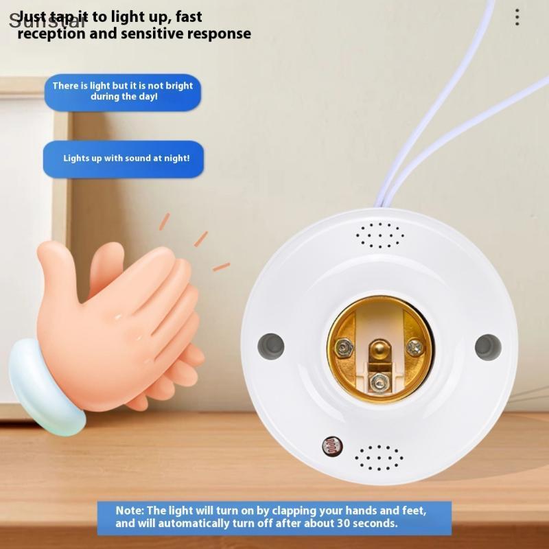 Sunstar 1 ชิ้น E27 สกรูอุปกรณ์เสริมหลอดไฟ LED ผู้ถือเสียงควบคุมแสงเซ็นเซอร์โคมไฟฐาน Delay AC220V Lig