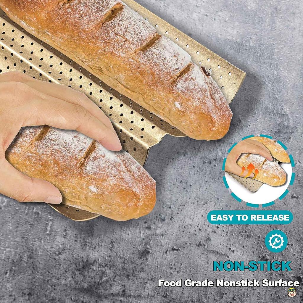 Baguette Nonstick-Pans สําหรับอบขนมปังฝรั่งเศส Premium 2 Slots Baguette-Tray สําหรับ Sourdough อบขนม