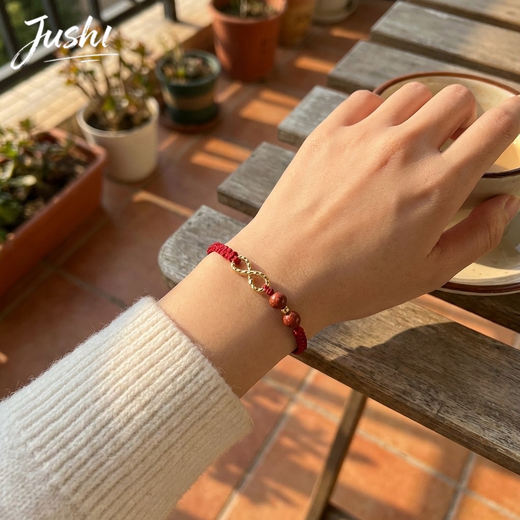 สร้อยข้อมือ Infinity 8 Charm สีแดงนำโชคจาก JUSHI สำหรับความมั่งคั่งและความปลอดภัย เป็นของขวัญที่เหมา