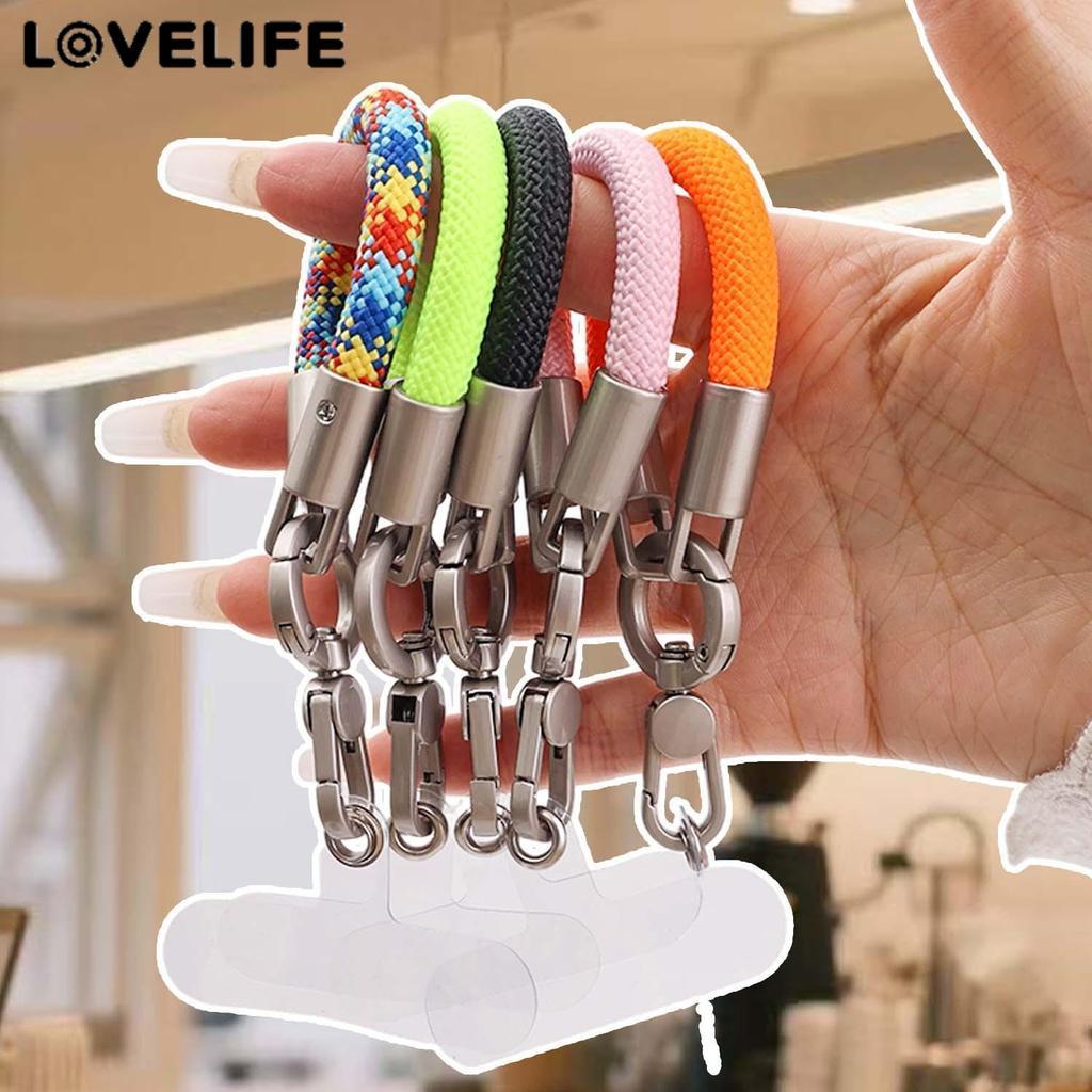 [AUTO&3C]เชือกเส้นเล็กโทรศัพท์แฟชั่นสําหรับใช้ในชีวิตประจําวัน | สายรัดป้องกันการสูญหายแบบสั้นเชือกหลากสีและพวงกุญแจโลหะผสมอุปกรณ์เสริมมือถือสากลพร้อมแผ่นรอง