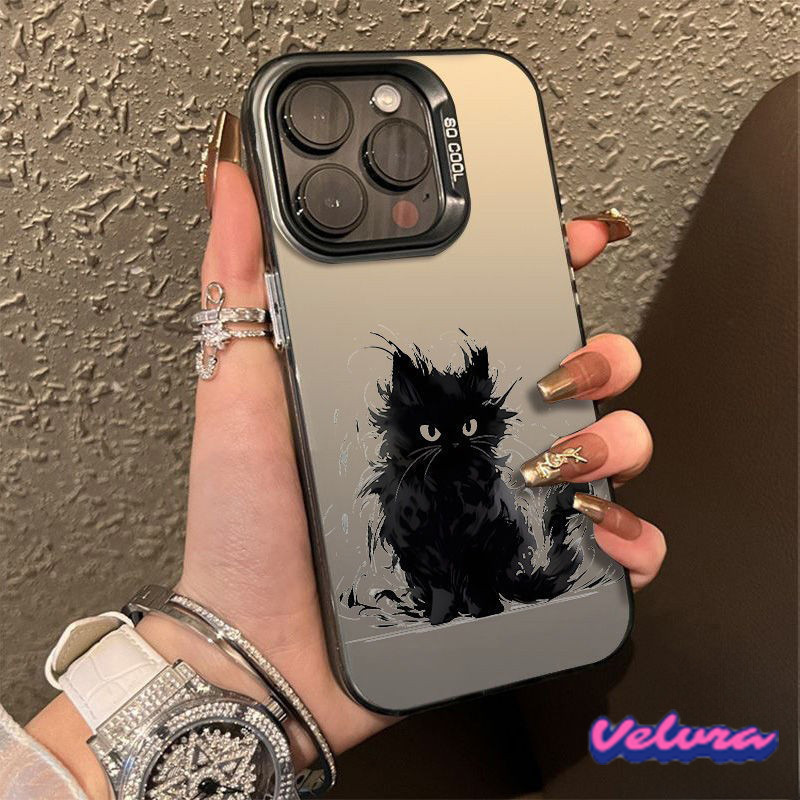 สำหรับ iPhone 17 Pro 13 12 14 11 15 Pro Max XR X Plus XS ดีไลท์แมวดำลายการ์ตูนฮาร์ดเชลล์เคสไอโฟนสวยๆน่ารักเคส กันกระแทก