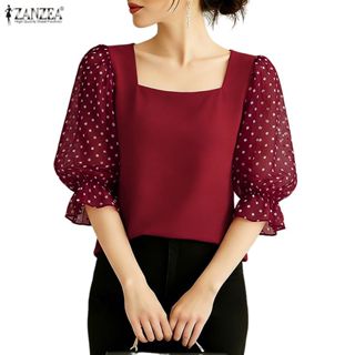 ZANZEA สเวตเตอร์สำหรับผู้หญิง แบบเกาหลี คอสแควร์ แขนพัฟ 3/4 …