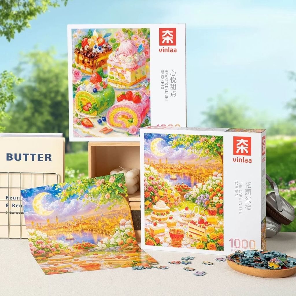 สินค้าใหม่สําหรับฟาง VINLAA จิ๊กซอว์ 1,000 ชิ้น Decompression Garden เค้กจิ๊กซอว์ Xinyue ของขวัญวันเกิดขนมหวาน