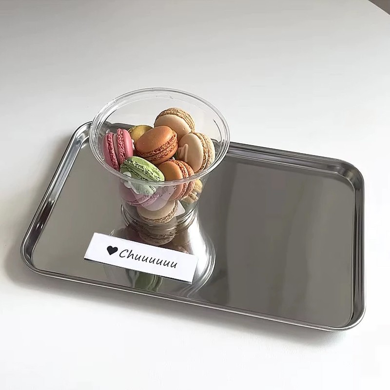 SUNNY ถาดสเตนเลส ins ทรงสี่เหลี่ยม ถาดขนม ถาด จาน ถาดหลุมสแตนเลส สําหรับใส่ขนมหวาน เค้ก คาเฟ่ - รูปที่ 5