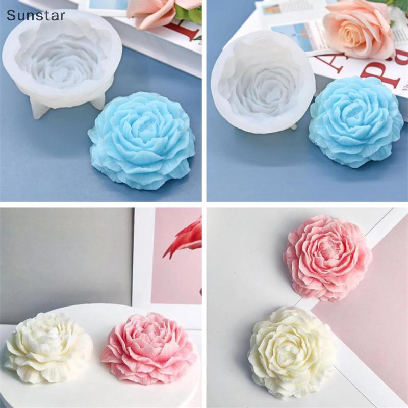 Sunstar 3D Peony เทียนแม่พิมพ์ซิลิโคน DIY บรรเทาดอกไม้สบู่เรซิ่นพลาสเตอร์ Mould ตกแต่งบ้านช็อคโกแลตเ