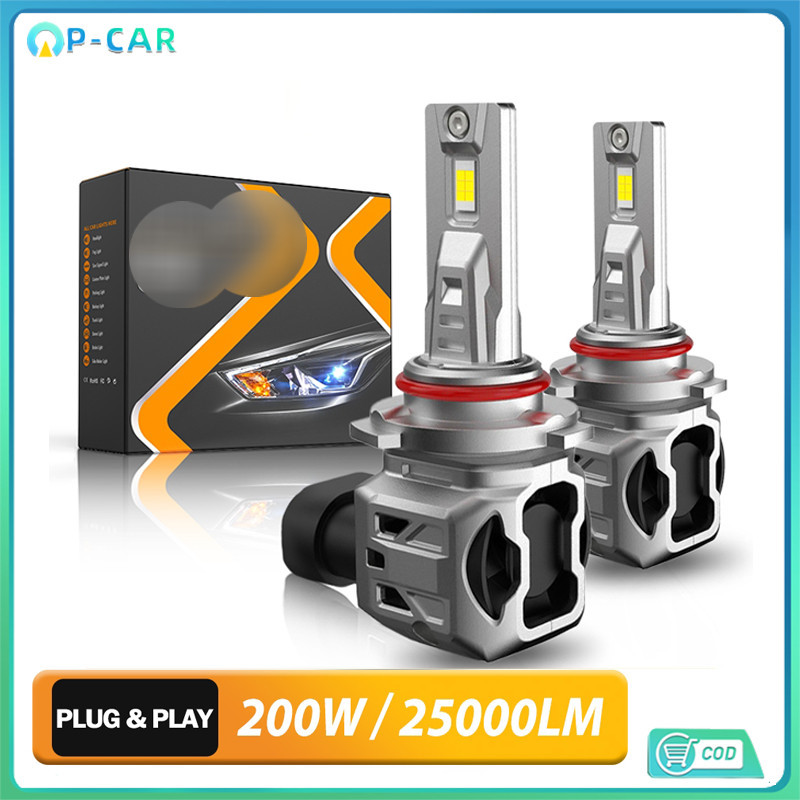 COD HLXG 2PCS H11 led ไฟหน้าหลอดไฟ 6000k สีขาว 9006 9005 HB3 HB4 H4 รถ led ไฟหน้าปรับ 12V H7 หมอก Plug และ Play