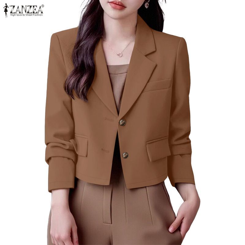 ZANZEA เสื้อโคเรียนสำหรับผู้หญิง แขนยาวปักหัวกระดุม สไตล์หรูหรา