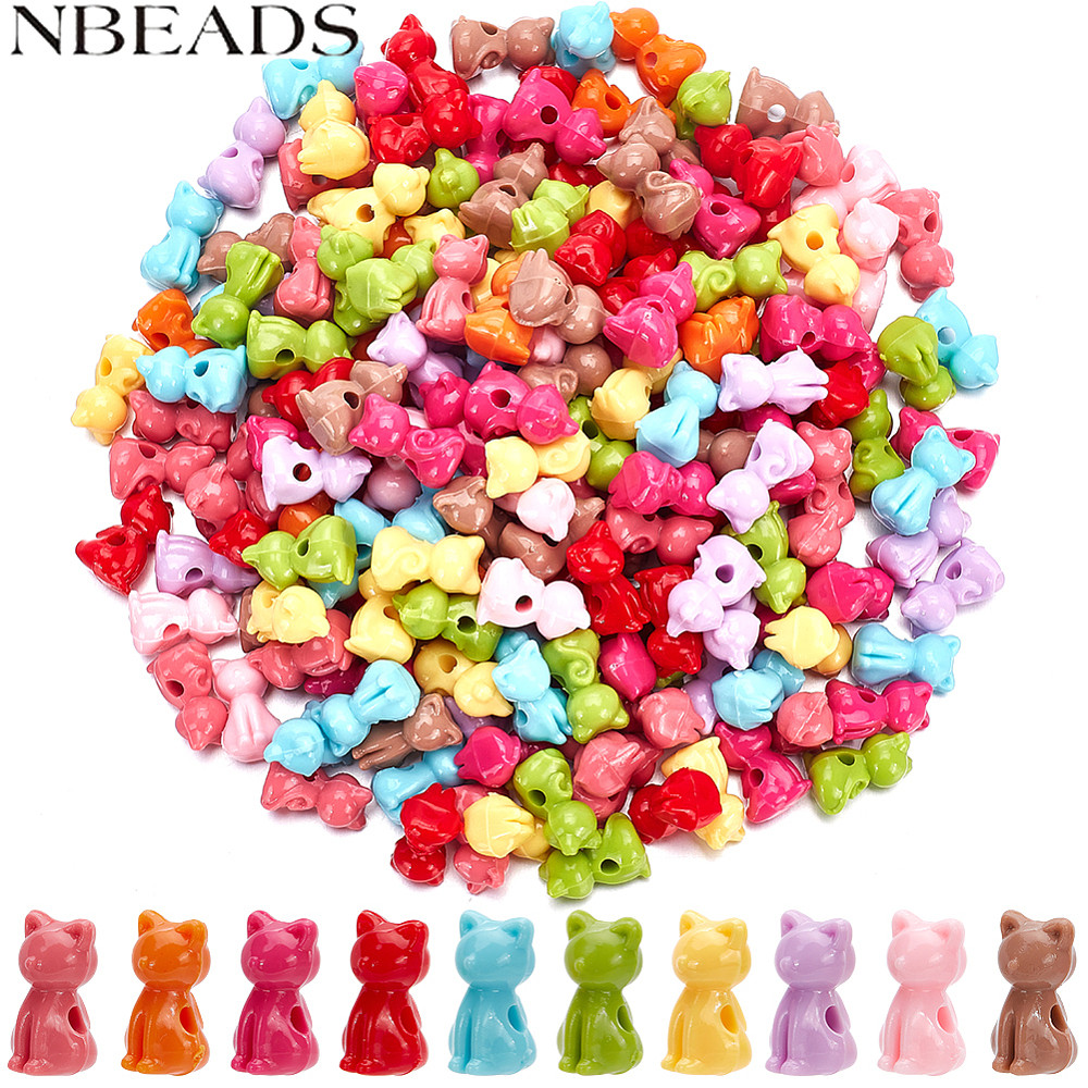 1bag 206pcs ทึบแสงอะคริลิคลูกแมวลูกปัดแมวผสมสี 14.5x8.5x9.5 มม.: 2.5 มม.