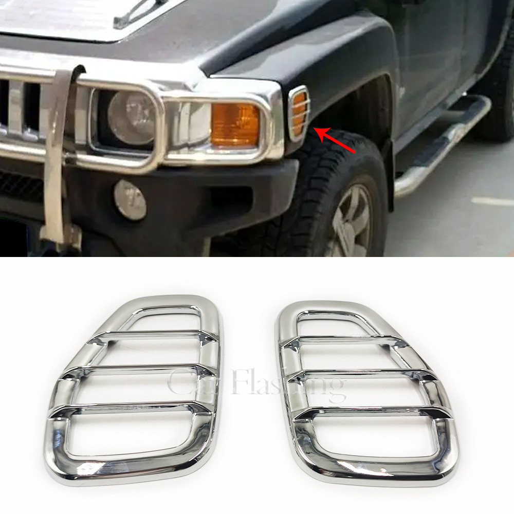 CSCSNL 1 ชุด Chrome Silver ด้านหน้าด้านข้าง Marker Light Guard Trim สําหรับ Hummer H3 2005-2010 สําห