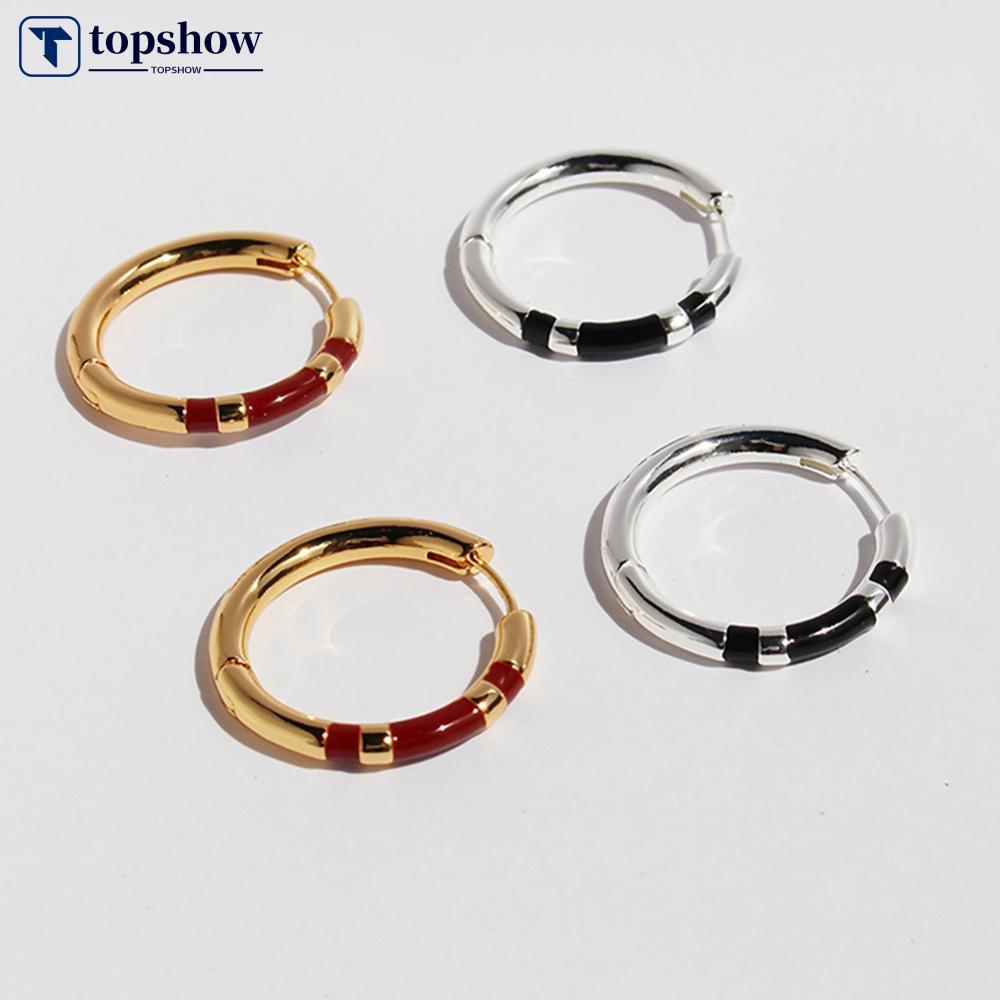 TOPSHOW High-End Light Striped ต่างหู Retro สีดําสีแดงวงกลมต่างหูผู้หญิงอุปกรณ์เสริมปีใหม่ Q4Y3