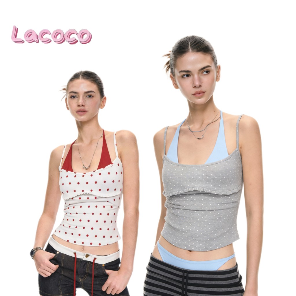 Lacoco🍓คลังสินค้าพร้อม🍓ออกแบบมาให้ดูเหมือนชุดสองชิ้น เสื้อสายเดี่ยว/เสื้อกล้ามสำหรับผู้หญิง คอลเลction ฤดูร้อนปี 2026