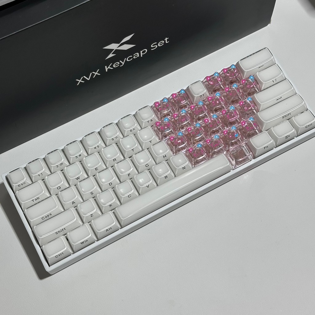 คีย์แคปใส keycap ใส X XVX คริสตัล Jelly Meow Love Heart Keycap คู่ 113 Keycaps 60he Keycap 80he Keyc