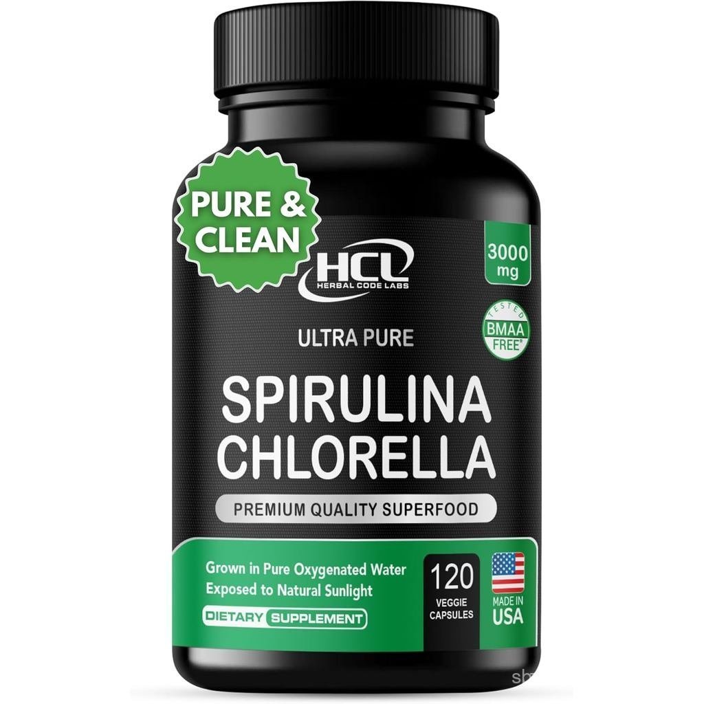 Chlorella Spirulina Powder Capsules 3000 mg of BMAA Free Purest Blue Green Algae - Best Natural Deto
