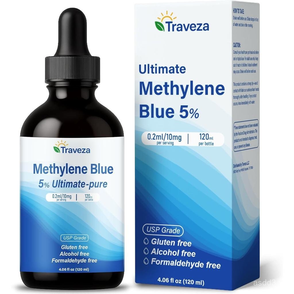 Methylene Blue Pharmaceutical Grade 4.06 fl oz, USP เกรด Methylene Blue Drops 5%, Third-Party Testment ผลิตภัณฑ์เสริมอาหารสําหรับมนุษย์, ไม่มีฟอร์มาลดีไฮด์, ขวดแก้ว