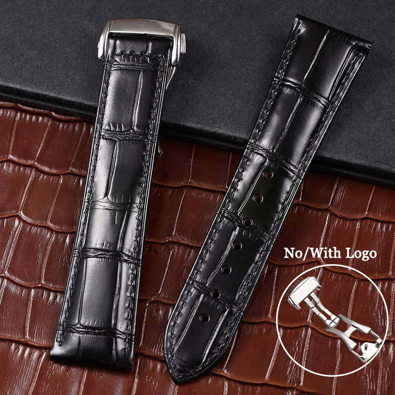 Vintage ของแท้หนังนาฬิกาหนังวัวสําหรับ Omega De Ville Seamaster Speedmaster ผีเสื้อพับ Clasp สร้อยข้อมือ 19 มม.20 มม.21 มม.22 มม.ธุรกิจผู้ชายเข็มขัดข้อมือ