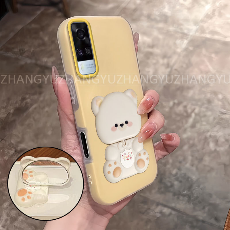 เหมาะสําหรับ Vivo Y51 2020 Y31 Y53S y51a เคสโทรศัพท์ใหม่หมีวงเล็บกระจกกันกระแทกสองในหนึ่งเดียว softc