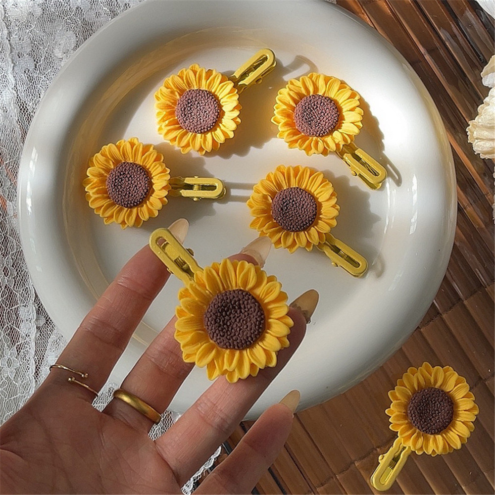 ดอกไม้ดอกทานตะวันหวานกิ๊บติดผมคําเดียวผู้หญิงหน้าผากหน้าม้าคลิปด้านข้างคลิปปากเป็ดระดับไฮเอนด์