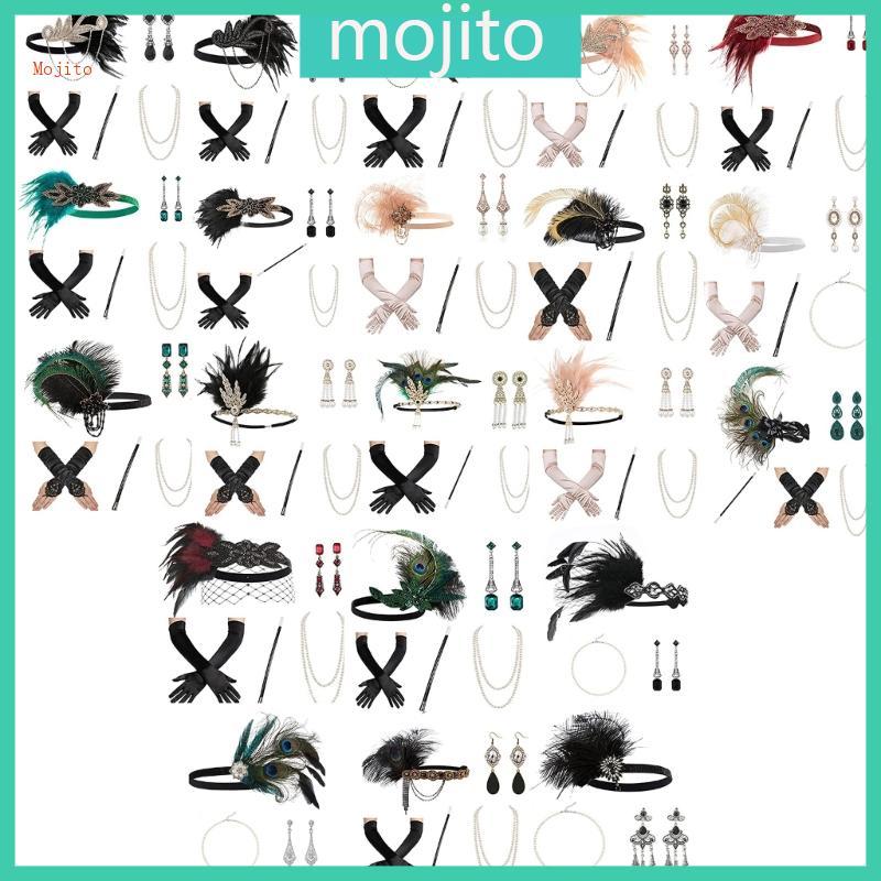 ชุด.ACCESSORIES.Mojito.Flapper.Feather.ที่คาดผม.สร้อยคอ.และต่างหู.สไตล์.1920s