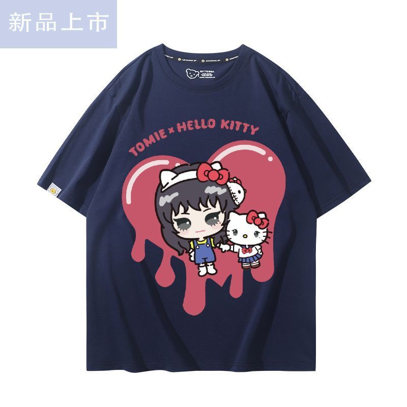 Junji Ito และ Sanrio Hello Kitty เสื้อยืดแขนสั้นผ้าฝ้ายแท้ สไตล์สำหรับทั้งชายและหญิง