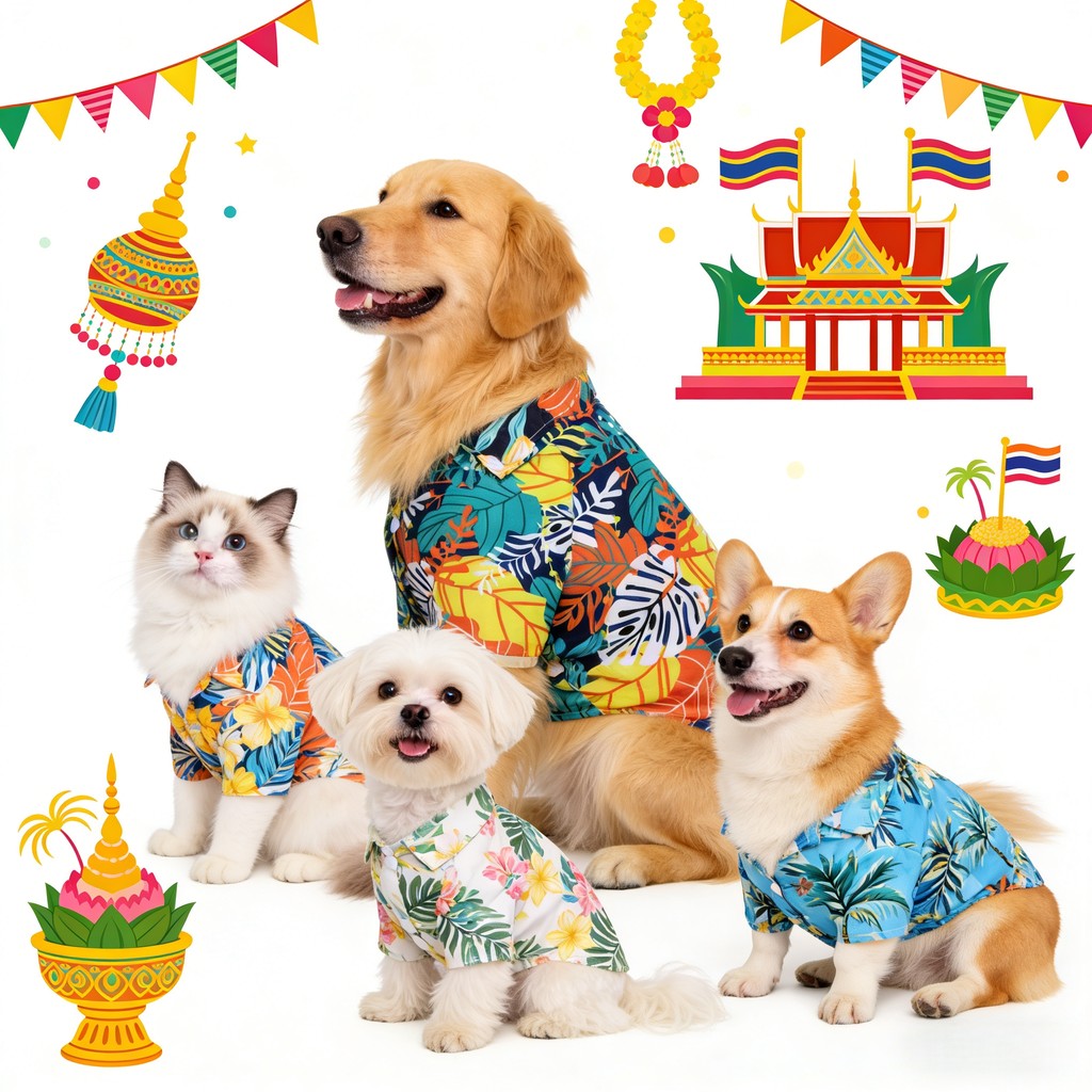 สไตล์ฮาวายเทศกาลสงกรานต์สัตว์เลี้ยงเสื้อยืดน่ารักฤดูร้อนสบายพิมพ์ เอ็กแอล-5เอ็กแอล สําหรับขนาดกลางขนาดใหญ่สุนัขลูกสุนัขแมวกระต่าย
