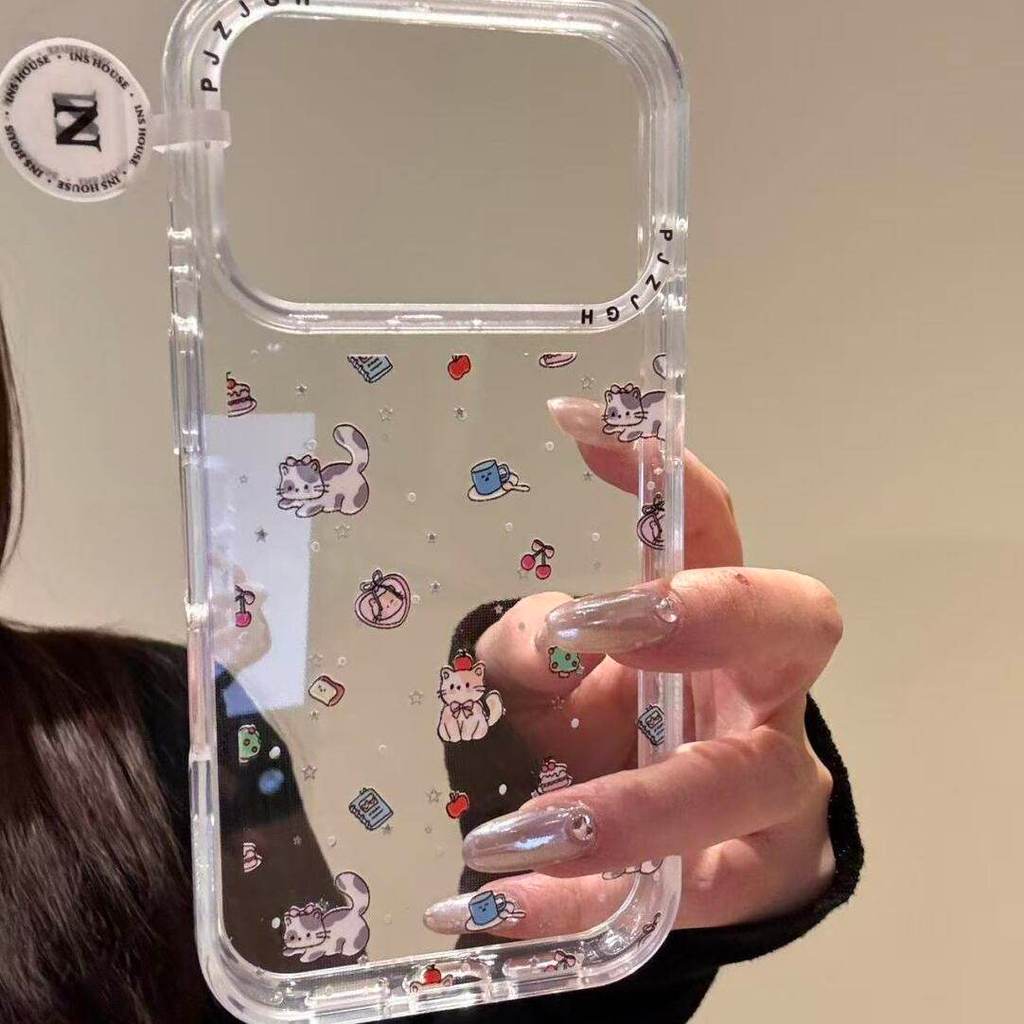 น่ารักโปร่งใสด้านล่างเชอร์รี่ขนมแมวน้อยเหมาะสําหรับ Apple 17promax ใหม่หญิง iPhone16promax โทรศัพท์ม