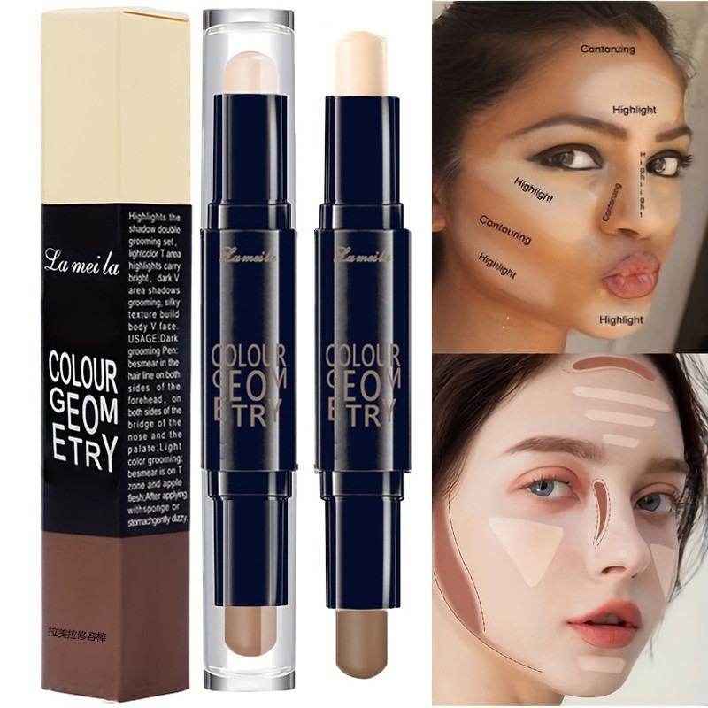 Double-Headed 3D คอนซีลเลอร์ Stick Highlighter Facial Contour ปากกาหญิงแต่งหน้าความงาม C8F8
