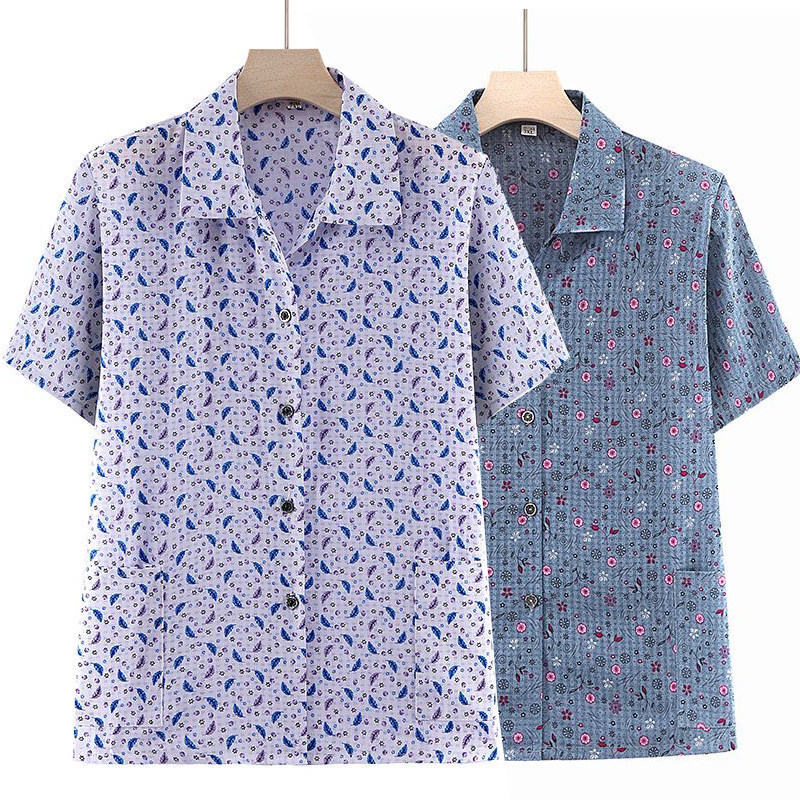 [พร้อมสต็อก] ยายสวมฤดูร้อนแขนสั้นเสื้อผ้า 70 ปี 80 กระเป๋าเสื้อผ้าแม่เสื้อบาง