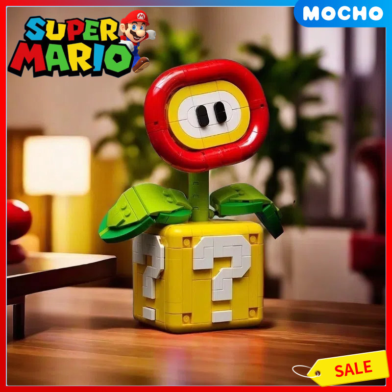 ✅เข้ากันได้กับเลโก้ซูเปอร์มาริโอคําถามเครื่องหมายกล่องปิรันย่าเปลวไฟดอกไม้ชายหญิงประกอบอาคารบล็อกของเล่นของขวัญ