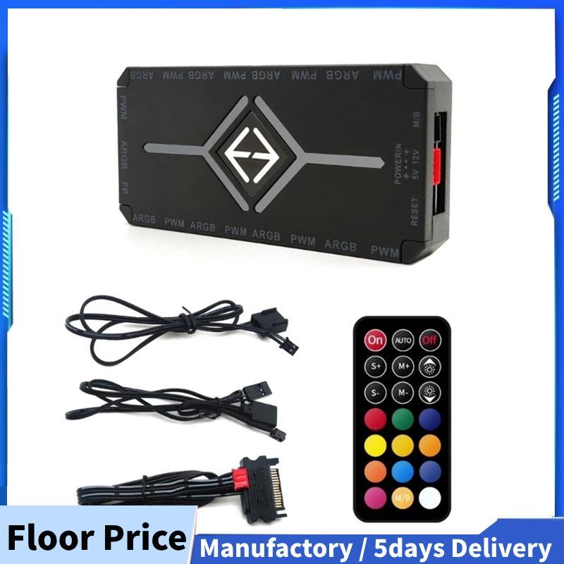 ARGB PWM Controller รีโมทคอนโทรลไร้สายพัดลม Hub PWM ARGB Controller Hub อะแดปเตอร์คอมพิวเตอร์พีซีกรณ