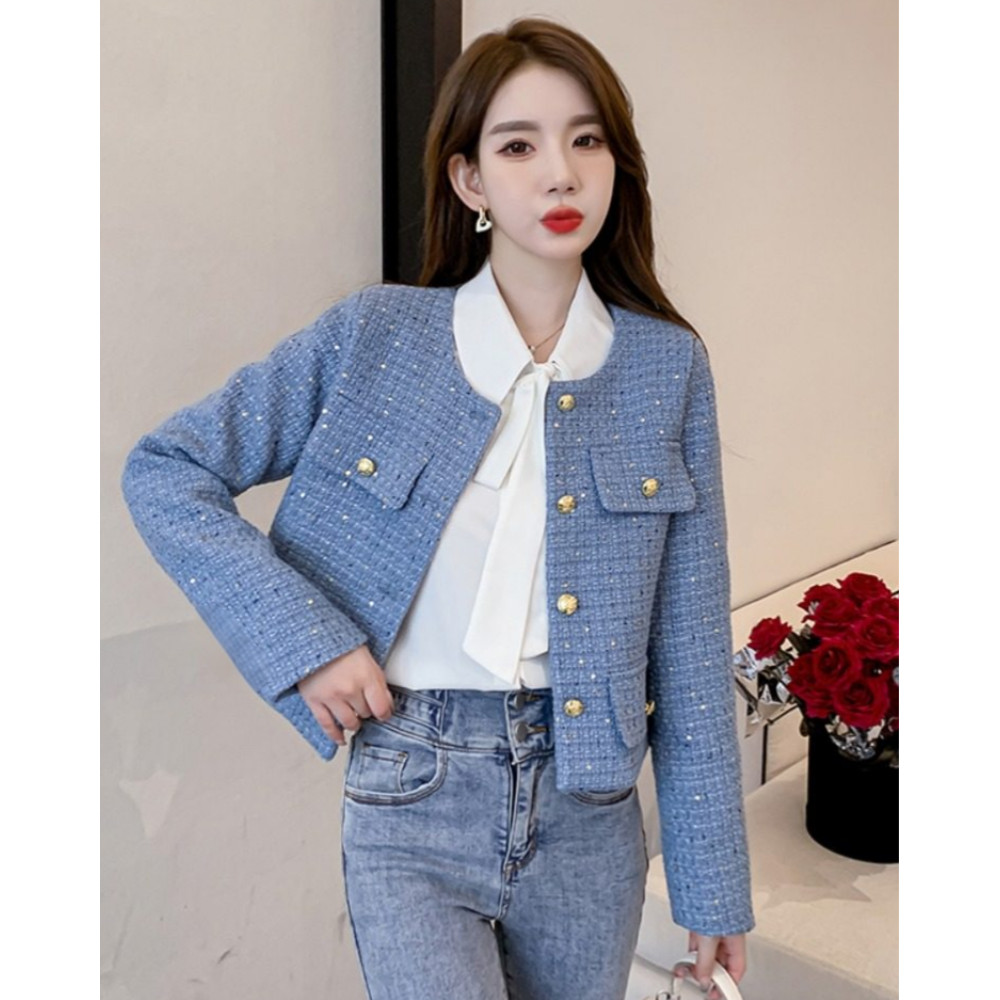 blue blazer ผู้หญิง ชุดทํางาน เสื้อทวิต ชุดทํางานสีน้ำเงิน ฟ้าวันแม่ เกาหลี เสื้อกันหนาว แฟชั่น สวยๆ 3XL new 2026
