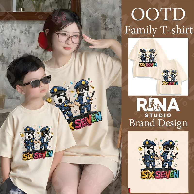 🔥พร้อมส่ง&COD🔥RINA STUDIO🔥 เสื้อยืดคอกลม 100%ผ้าฝ้าย แฮชแท็ก67 ลายปักจำลองสไตล์ สุดฮิต A27#4