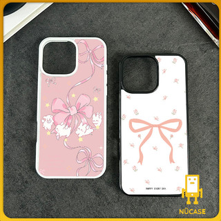 เคสโทรศัพท์ สำหรับ iPhone 11 13 16 ProMax 17 Case iPhone 13 14 15 ProMax 12 13 ProMaxโบว์ยาวสีชมพู อะคริลิค 2 in 1 การ์ต