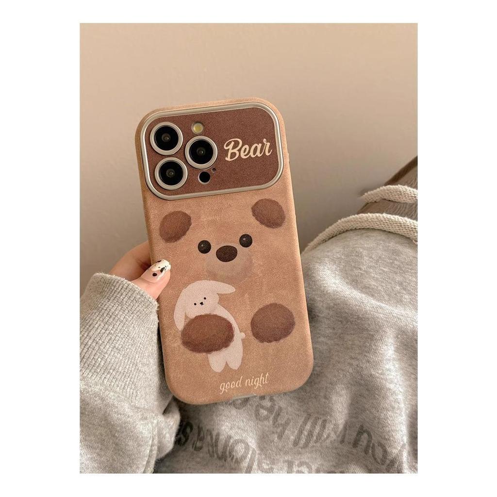 เคสโทรศัพท์ลายกระต่ายสีน้ําตาลน่ารักเข้ากันได้กับ ไอโฟน 14 12 17 13 11 15 16 เต็ม ชุด กันฝุ่นออกแบบห