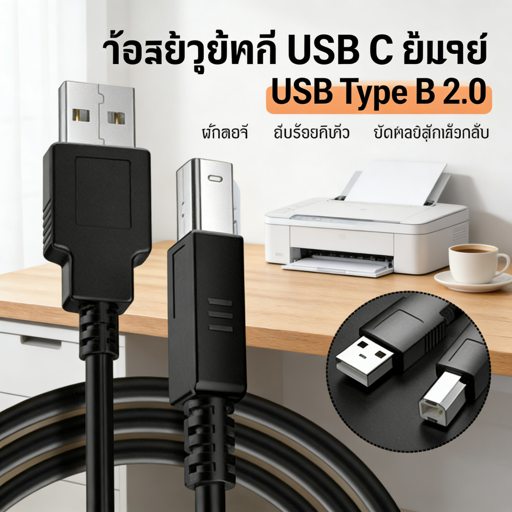 สาย USB PRINTER Scanner Printer Cable USB C to USB Type B PRINTER ปริ้นเตอร์ USB C 2.0 สายเกรด A