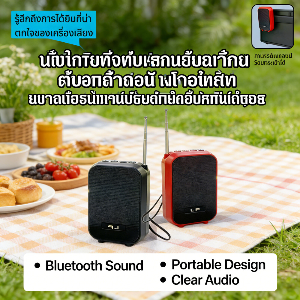 เสาอากาศวิทยุกลางแจ้งธ บลูทูฟร้อมเครื่องเล่นเพลงไร้สายพกพาลำโพงขนาดเล็กซับวูฟเฟอร์