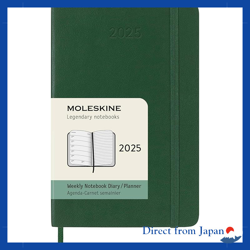 Moleskine 2025 Pocket Size Weekly Diary, Soft Cover, Myrtle Green, 1 January Start, 12 Months (9cm x