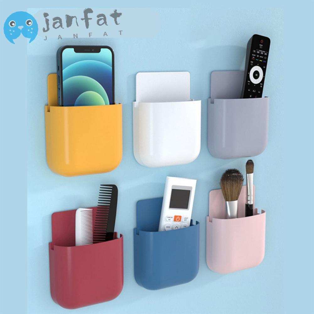 JANFAT ติดผนัง, กล่องเก็บรีโมทพลาสติกคอนเทนเนอร์, ตกแต่งบ้าน Sticky การเจาะ-ฟรีที่วางชาร์จ