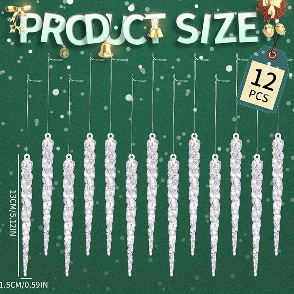 12 ชิ้นต้นคริสต์มาสแขวน Icicle Xmas จําลองใหม่ Christmas Party Icicle ตกแต่งคริสต์มาส J2V2