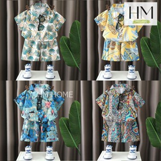 ใหม่ ชุดเซ็ตฮาวาย ชุดเซ็ตเสื้อเชิ้ตเด็ก เสื้อแขนสั้น+กางเกงข…