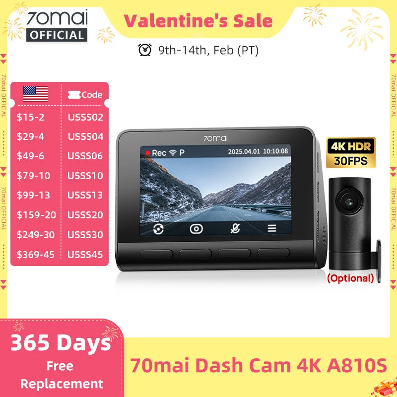ใหม่ 70mai 4K Dash Cam A810S HDR Supercapacitor 4G LTE Wi-Fi 6 การควบคุมด้วยเสียง GPS ADAS 70mai A81