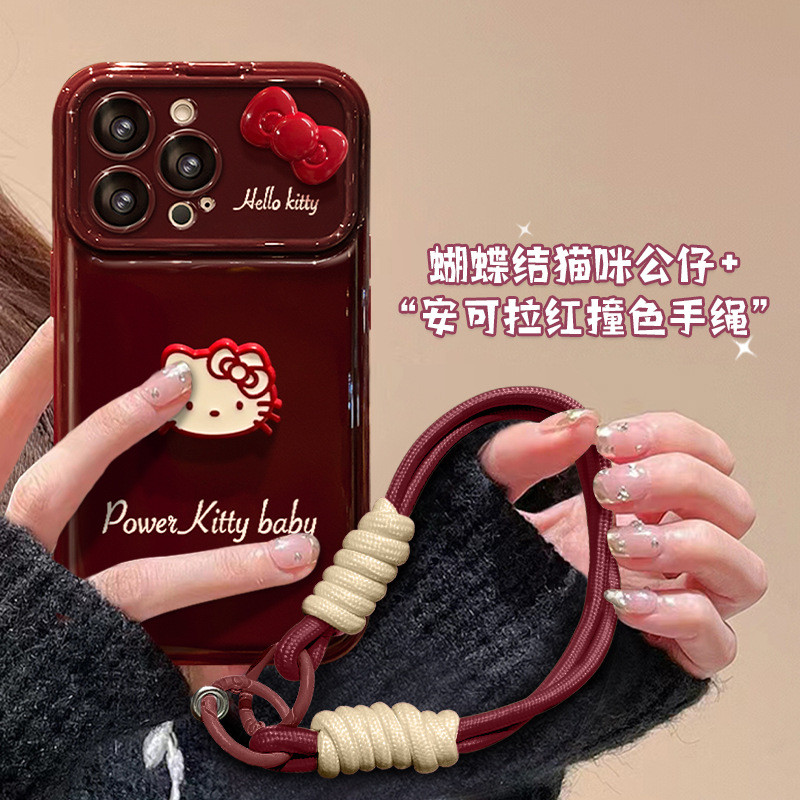 เชือกเส้นเล็กตุ๊กตาแมวกุทัณฑ์เหมาะสําหรับ แอปเปิล 16มือโปร เคสโทรศัพท์หน้าต่างขนาดใหญ่ 15 ซิลิโคนอ่อนนุ่ม 14 น่ารัก 17