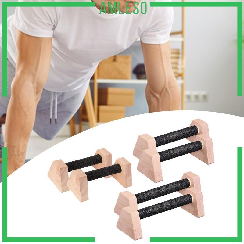 [Amleso] 2x Push up Bars Stands Calisthenics Bars for Men, Gym Gear Wood Planks Strength Training Fl