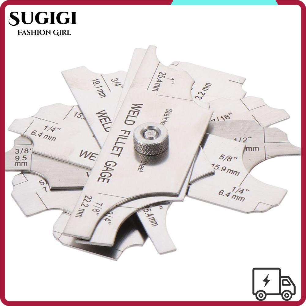 SUGIGI 7PCS เชื่อม Fillet Gages ชุด,โลหะ MG-11 เชื่อมวัด, Ulnar เชื่อมวัด MM & นิ้ว 1/8-1 การเชื่อมต