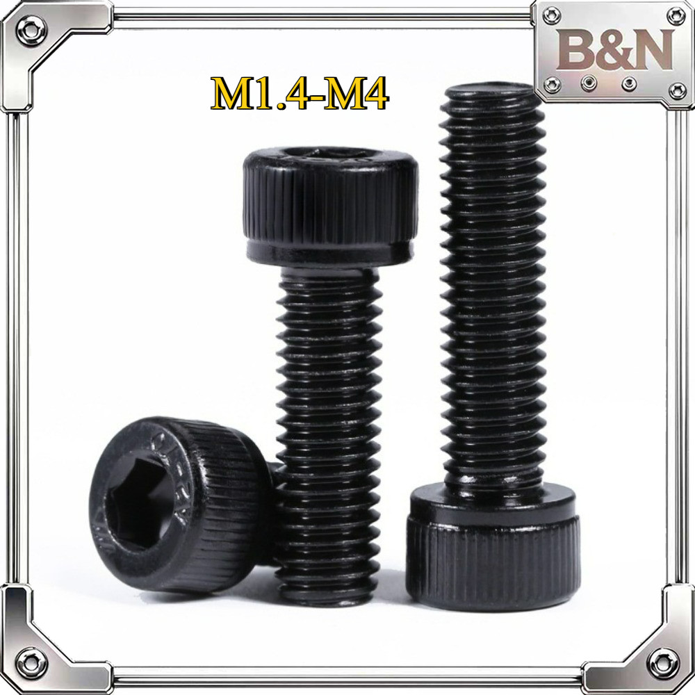 สีดํา 304 สแตนเลสสตีลหกเหลี่ยมสกรู DIN912 สีดําชุบถ้วยหัวสลักเกลียว M1.4M1.6/M2/M2.5/M3/M4B & N